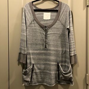 Free People We the Free Gray White Stripe Henley